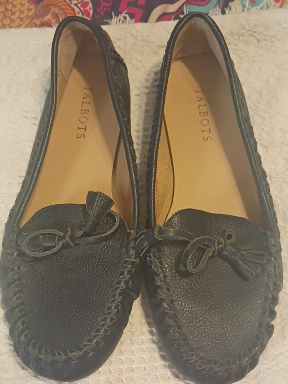 Talbots Black Leather Tassel Moccasin Loafers
